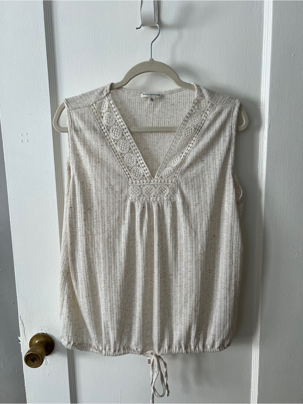 EARTHBOUND Cream Crochet-Trim Drawstring Tank